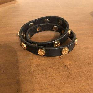 Tory Burch Leather Logo-Stud Double-Wrap Bracelet